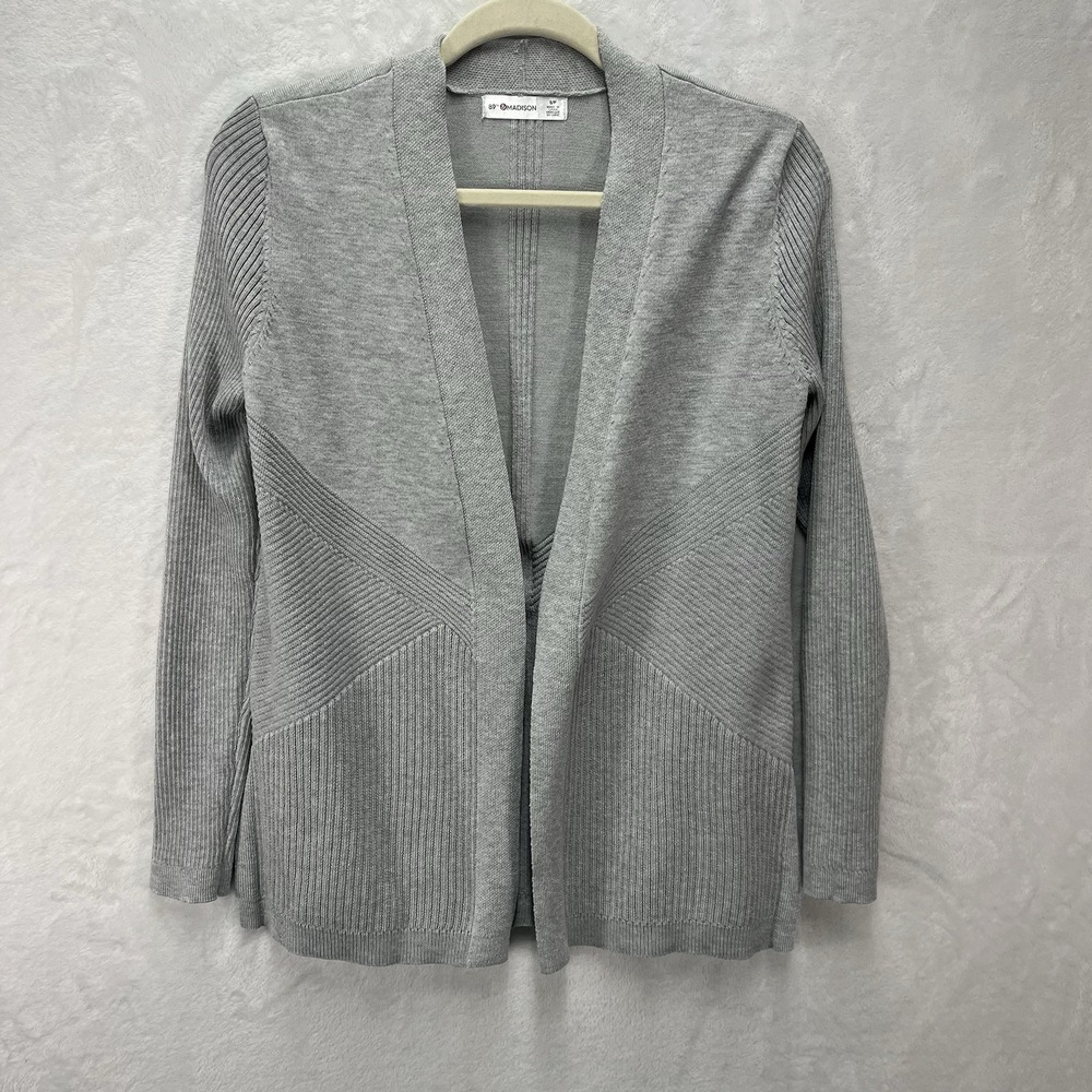 89th & Madison Ribbed Knit Open Front Cardigan Womens Small Gray Fall